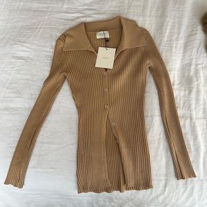 Dissh Camel Rib Knit Cardigan XS NWT